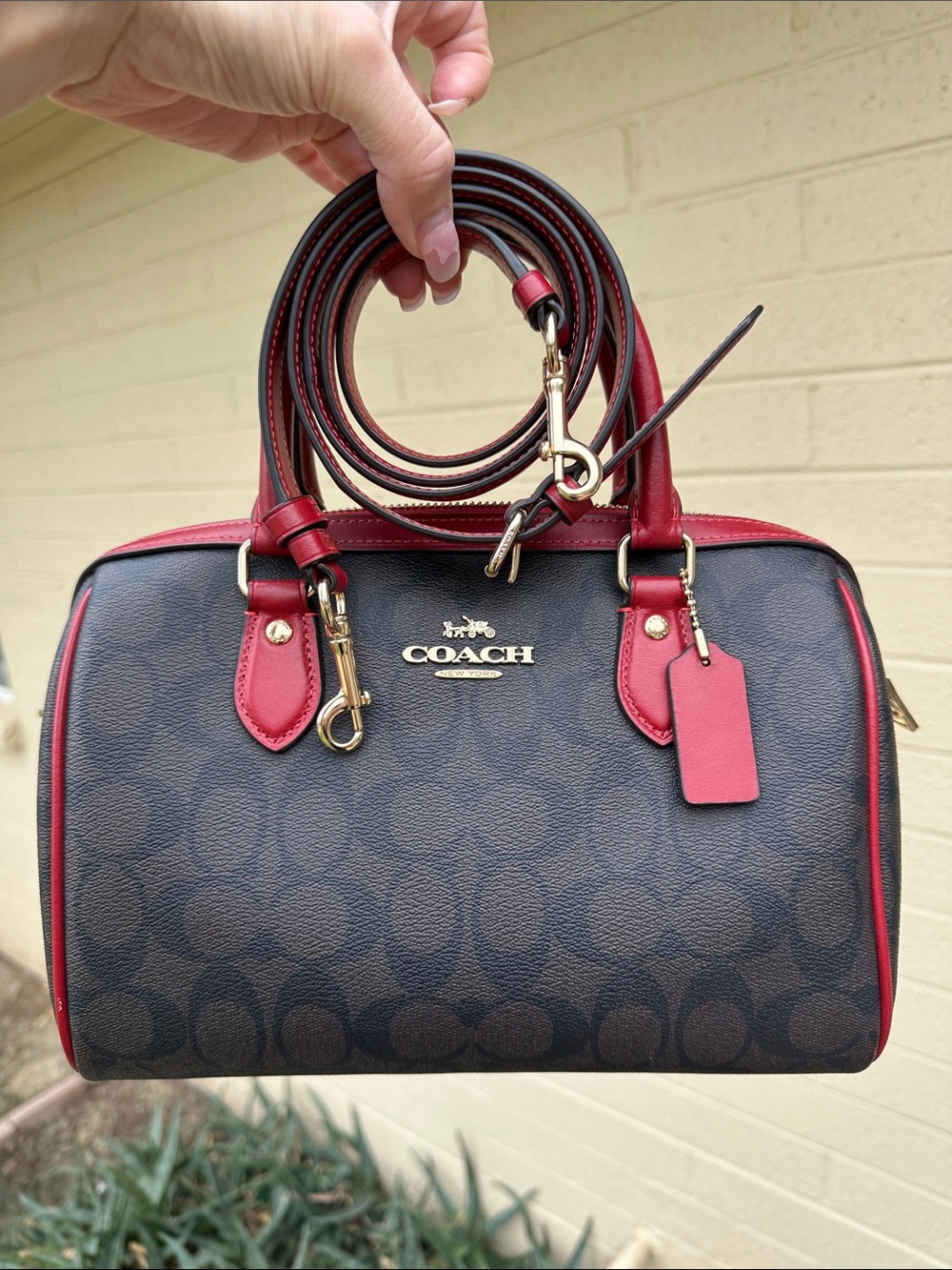 Coach Rowan satchel red trim size medium